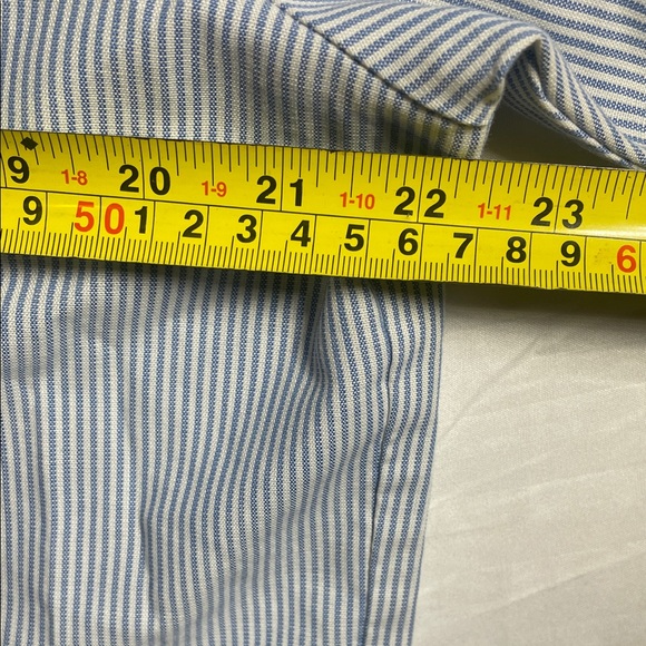 Vintage Men's Light Blue Striped Short Sleeve Button-Down Shirt - Picture 6 of 8